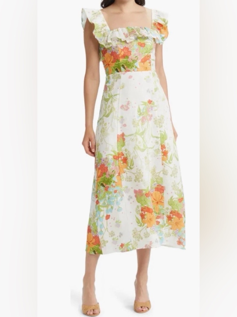 & Other Stories Floral Linen Midi Dress